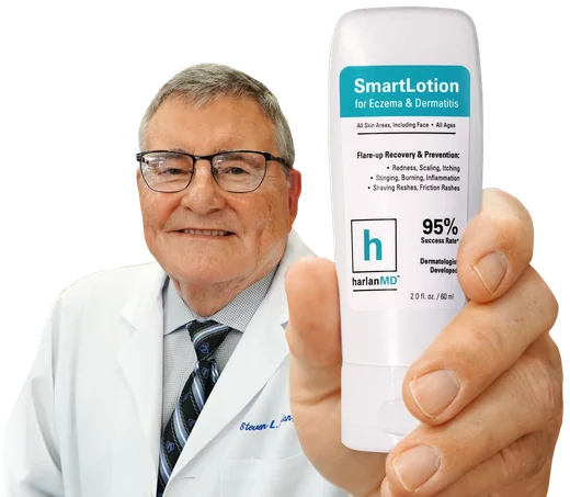 Dr. Steve Harlan holding a tube of SmartLotion